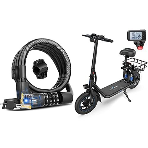 KEYSTP Bike Lock Cable with Combination & Key, Password Lost Retrievable Bicycle Lock Anti-Theft & URBANMAX C1 Electric Scooter with Seat, 450W Powerful Motor up to 22 Miles Range
