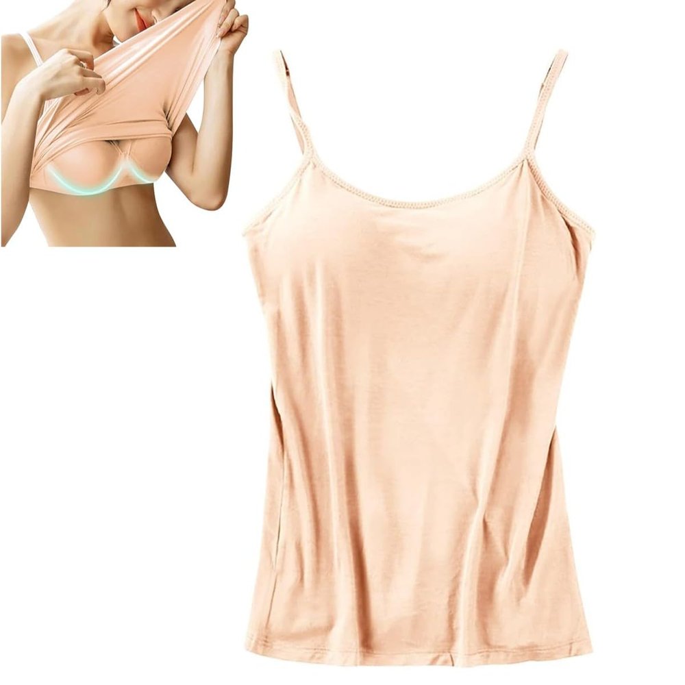 2023 New Women Tank Top with Built in Bra Camisole - Tank with Built in Bra, Adjustable Breathable Strap Tank Top for Women (as1, Alpha, x_l, Regular, Regular, Beige)