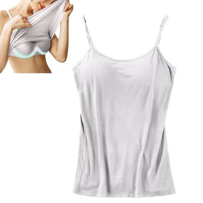 2023 New Women Tank Top with Built in Bra Camisole - Tank with Built in Bra, Adjustable Breathable Strap Tank Top for Women (as1, Alpha, xx_l, Regular, Regular, Grey)