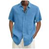 Shirt Men, Shirts for Men Fashion Cool Shirts Collard Polo Long Sleeve Designer Spring Summer Men's Casual Cotton Linen Solid Color Short Shirts Loose Medium Multi Flannel Hood (3XL, Light Blue) view 1