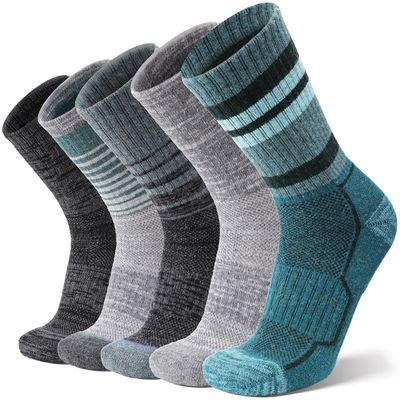 ANTSANG Merino Wool Hiking Socks for Men & Women Thermal Warm Winter Thick Cozy Athletic Crew Work Boot Gift Socks Stocking Stuffers 5 Pairs(Green/Grey/Black,L)