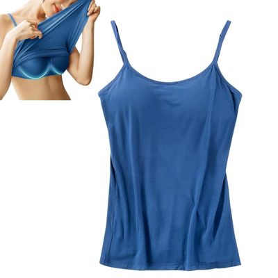 2023 New Women Tank Top with Built in Bra Camisole - Tank with Built in Bra, Adjustable Breathable Strap Tank Top for Women (as1, Alpha, xx_l, Regular, Regular, Blue)