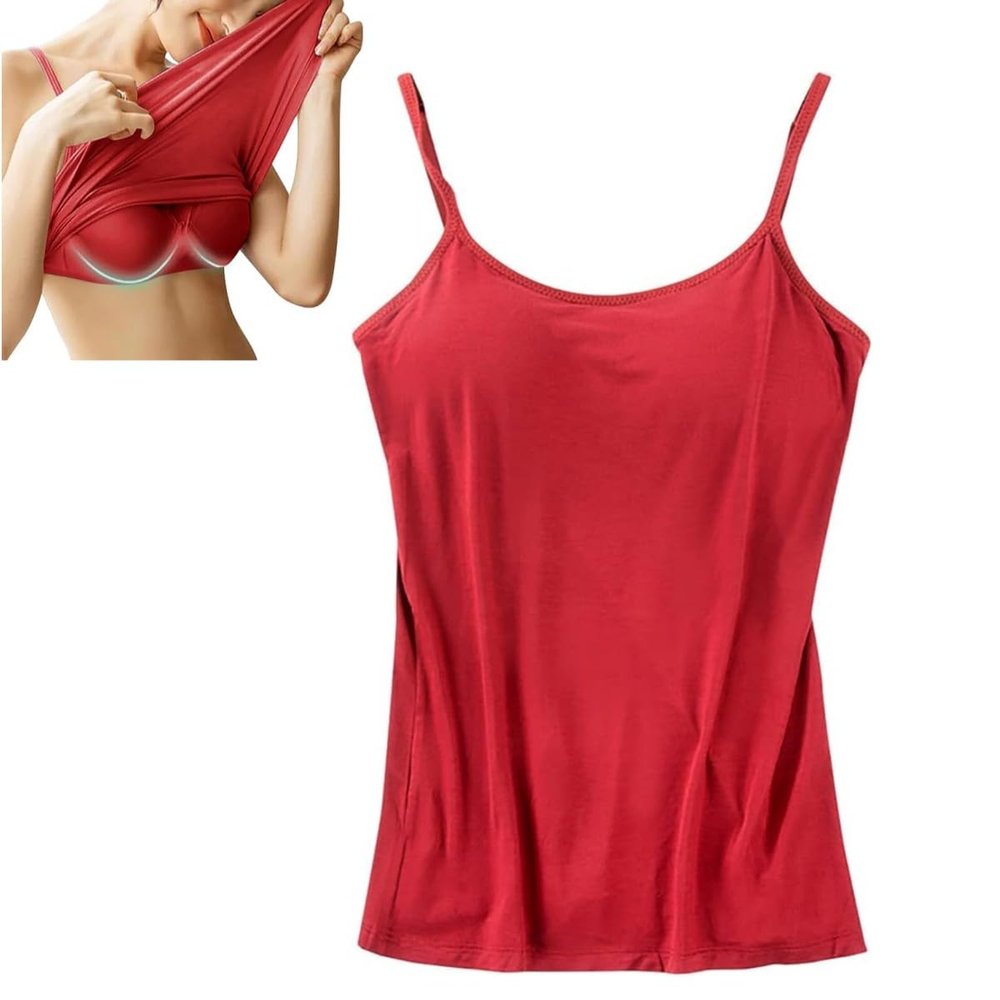 2023 New Women Tank Top with Built in Bra Camisole - Tank with Built in Bra, Adjustable Breathable Strap Tank Top for Women (as1, Alpha, l, Regular, Regular, Red)
