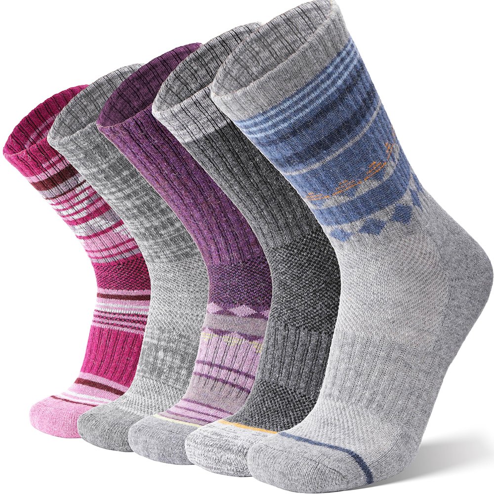 ANTSANG Merino Wool Hiking Socks for Men & Women Thermal Warm Winter Thick Cozy Athletic Crew Work Boot Gift Socks Stocking Stuffers 5 Pairs(Nordic,M)