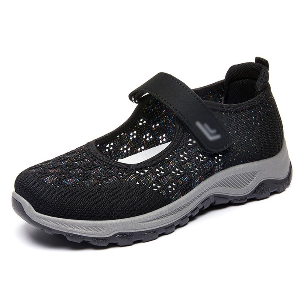DHAEY Women Mary Jane Flats Lightweight Soft Casual Sneakers Breathable Round Toe Soft Sole Comfortable Casual Fashion Sneaker Walking Shoes (Color : Black, Size : 6.5)
