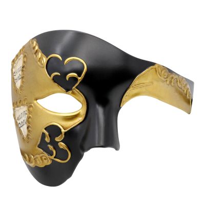 Thmyo Half Face Mens Phantom Of The Opera Vintage Design Venetian Carnival Masquerade Mask (Black & gold)