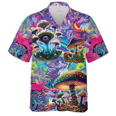 Men's Magic Mushrooms Hawaiian Shirts - Trippy Psychedelic Button Down Man Women Hawaiian Shirt Set 36 Size 5XL