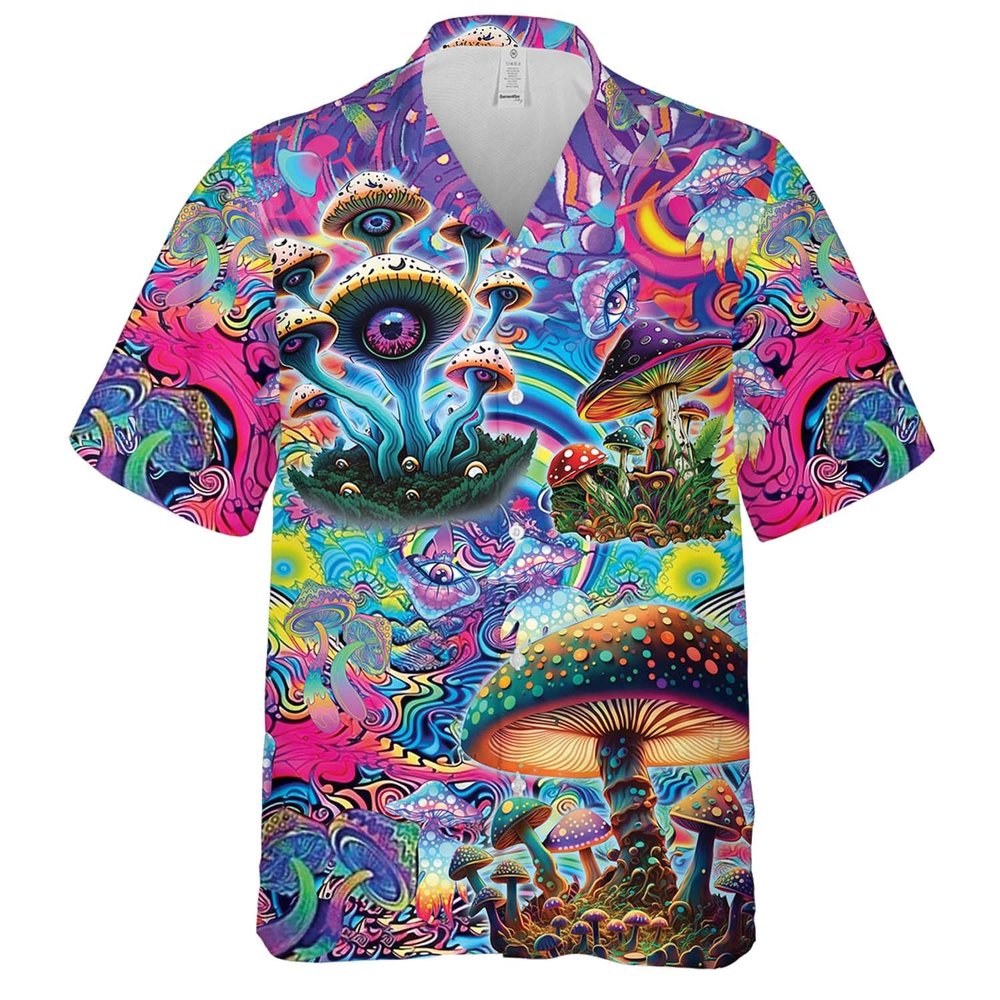 Men's Magic Mushrooms Hawaiian Shirts - Trippy Psychedelic Button Down Man Women Hawaiian Shirt Set 36 Size 5XL