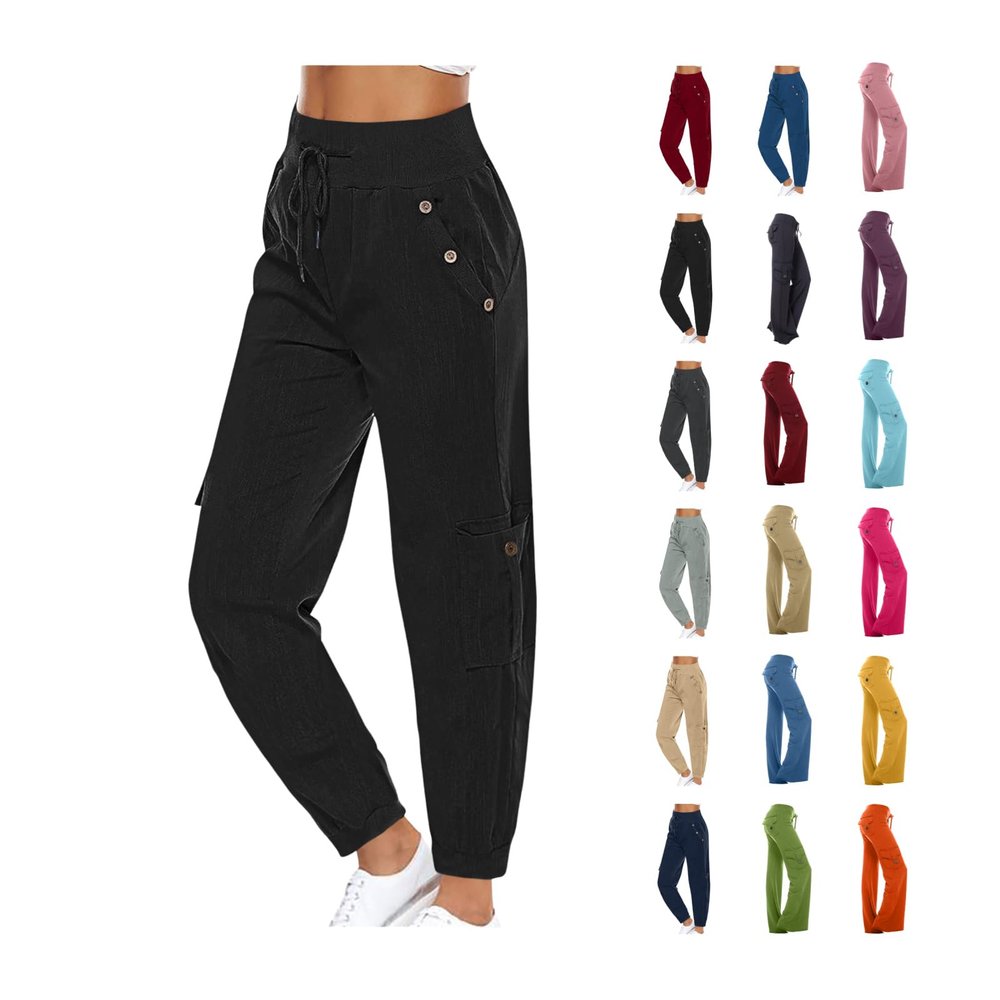 XUNRYAN Cargo Pants Women High Waist Hiking Yoga Pants Lightweight Outdoor Athletic Pants Crop Trousers Joggers Pockets