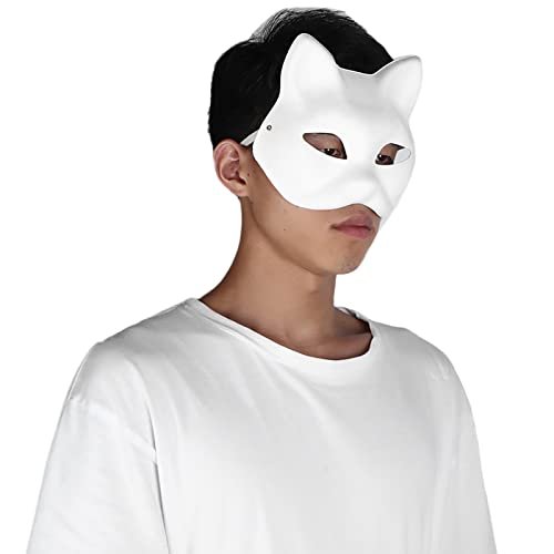 5 Pcs Adult Blank Mask DIY Drawing Halloween Costume Party Accessory, Elastic Band Included (cat face)