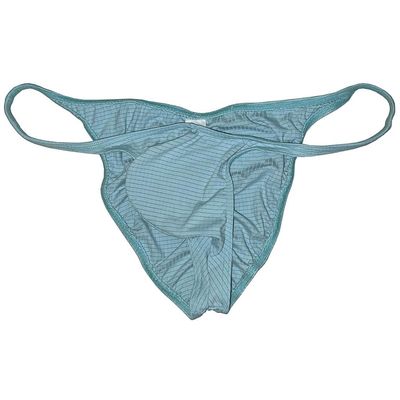Jaxu Men's Check Spandex Bikini Briefs Underwear Cheek Briefs Panties Close Fitting Ruched Back Underpants Tiny Waist Light Blue M