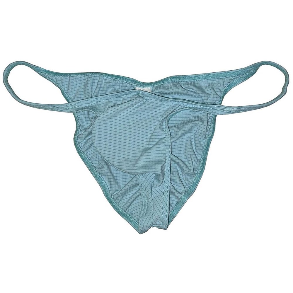 Jaxu Men's Check Spandex Bikini Briefs Underwear Cheek Briefs Panties Close Fitting Ruched Back Underpants Tiny Waist Light Blue M