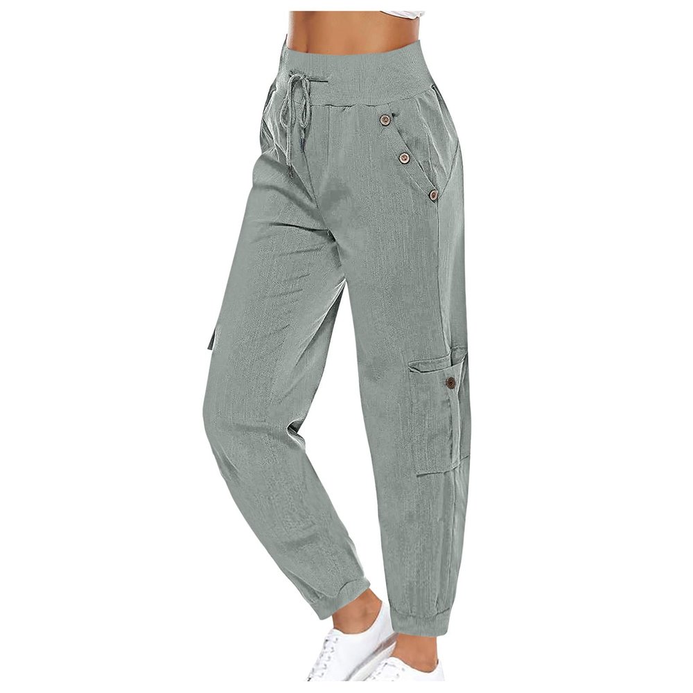 XUNRYAN Cargo Pants Women High Waist Hiking Yoga Pants Lightweight Outdoor Athletic Pants Crop Trousers Joggers Pockets