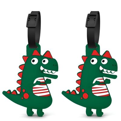 Dinosaur Luggage Tags 2 Pack  Cute Silicone Bag ID Labels for Kids, Easy-to-Spot Travel Tags with Name Card & Strap for Suitcases, Backpacks & School Bags