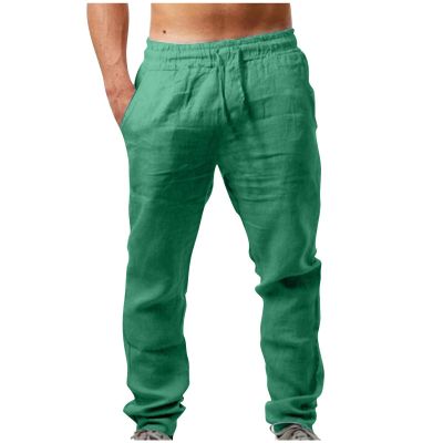 Mens Black Dress Pants White Linen Pants Men Big and Tall Mens Big and Tall Drawstring Stretch Cotton Linen Pants Casual Stylish Solid Beach Sport Loose Trousers Fashion Green XXL