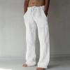 Muscularfit Best Men Pants Casual Joggers Mens Lounge Pants Big and Tall Drawstring Stretch Cotton Linen Trouser Big and Tall Solid Straight Legs Pockets White XL view 2