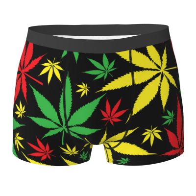 KiHene Men's Boxer Briefs Rasta Color Leaf Underwear Trunks Soft Stretch Sport Breathable Short Leg Underpants