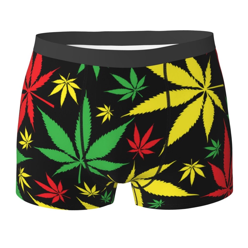 KiHene Men's Boxer Briefs Rasta Color Leaf Underwear Trunks Soft Stretch Sport Breathable Short Leg Underpants