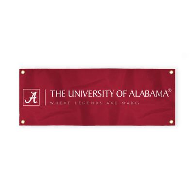 Alabama University Crimson Tide Red Design Logo with 4 Brass Grommets - 2x4 Ft - Printed Double-Layered 2 ply Spun Polyester - Correctly Reads on Both Sides - Finished Ends for Added Durability - Quadruple Stitched Fly End