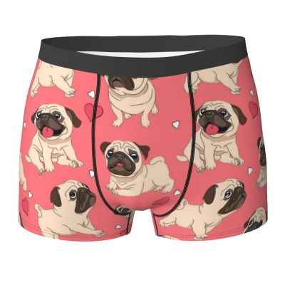 KiHene Men's Boxer Briefs Lovely Pugs Underwear Trunks Soft Stretch Sport Breathable Short Leg Underpants