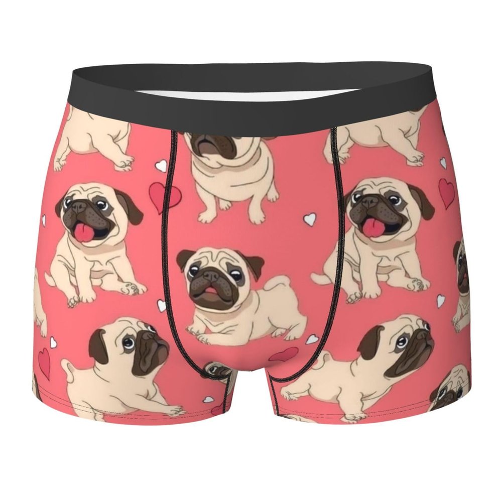 KiHene Men's Boxer Briefs Lovely Pugs Underwear Trunks Soft Stretch Sport Breathable Short Leg Underpants