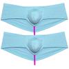Jaxu Men's Check Spandex Bulge Pouch Underwear Soft Thong Boxers Hipster Boyshorts String Crotch Underpants 2-Pack(Light Blue) L view 1