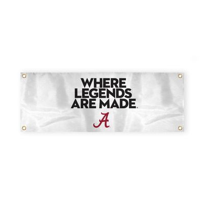 Alabama Collegiate Crimson Tide Where Legends Are Made Primary A Logo with 4 Brass Grommets - 2x4 Ft - Printed Double-Layered 2 ply Spun Polyester - Correctly Reads on Both Sides - Finished Ends for Added Durability - Quadruple Stitched Fly End