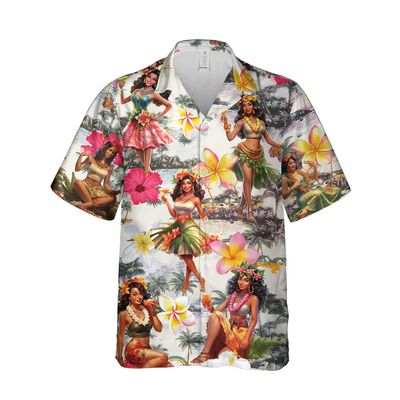 Hawaii Girl Hawaiian Shirts for Men - Tropical Summer Button Down Mens Hawaiian Shirts Short Sleeve Series 65 Size L