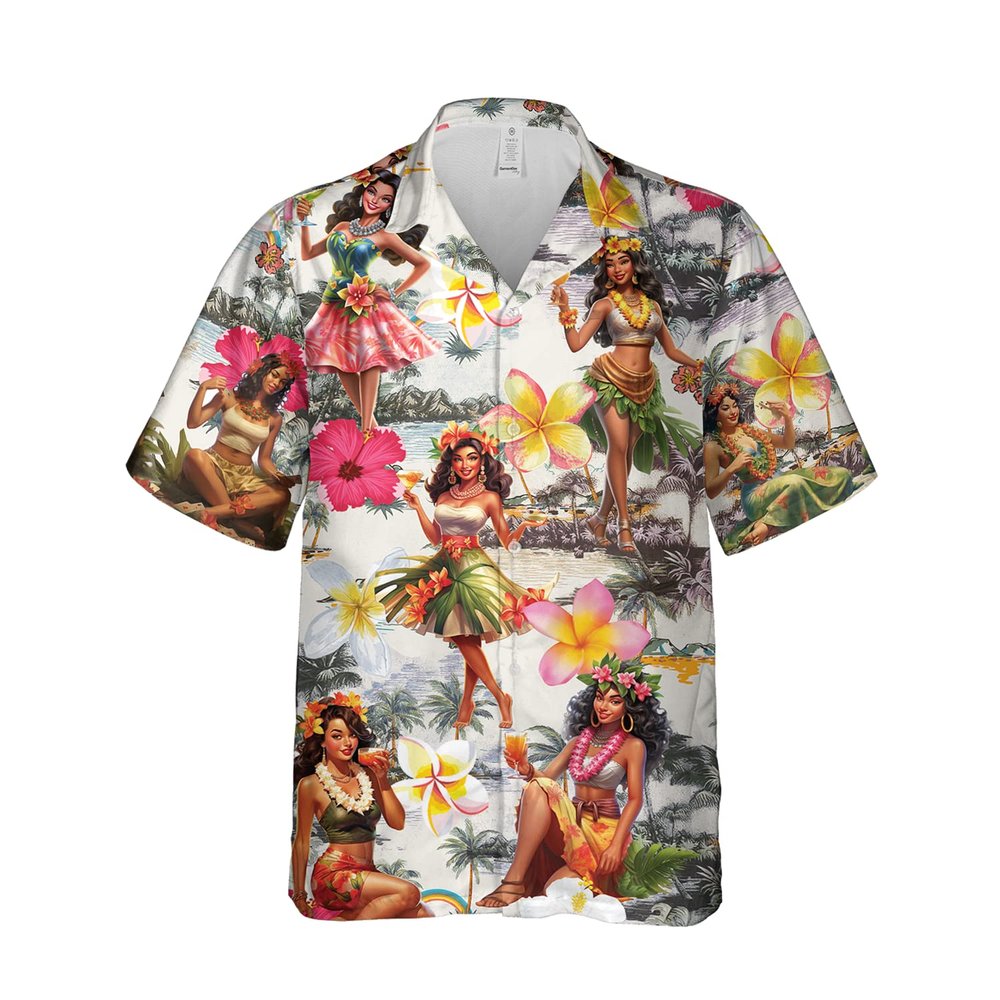 Hawaii Girl Hawaiian Shirts for Men - Tropical Summer Button Down Mens Hawaiian Shirts Short Sleeve Series 65 Size L