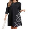 Women's Dress Plaid Print Button Detail Tee Dress (Color : Black, Size : X-Large) view 1