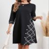 Women's Dress Plaid Print Button Detail Tee Dress (Color : Black, Size : X-Large) view 2