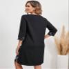 Women's Dress Plaid Print Button Detail Tee Dress (Color : Black, Size : X-Large) view 3