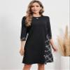 Women's Dress Plaid Print Button Detail Tee Dress (Color : Black, Size : X-Large) view 4