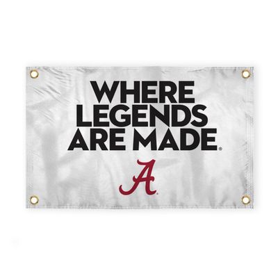Alabama Collegiate Crimson Tide Where Legends Are Made Primary A Logo with 4 Brass Grommets - 4x6 Ft - Printed Double-Layered 2 ply 200 Denier Nylon - Correctly Reads on Both Sides - Finished Ends for Added Durability - Quadruple Stitched Fly End