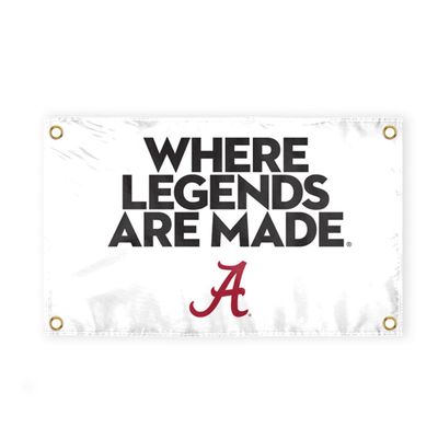 Alabama Collegiate Crimson Tide Where Legends Are Made Primary A Logo with 4 Brass Grommets - 4x6 Ft - Printed Double-Layered 2 ply Polyester - Correctly Reads on Both Sides - Finished Ends for Added Durability