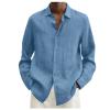 Black Dress Shirt, Men's Casual Shirts Mens Dress Long Sleeve Maroon Dress Shirt Men Designer Spring Summer Casual Cotton Linen Solid Color Shirts Loose Polyester Easter Shirt (3XL, Light Blue) view 1