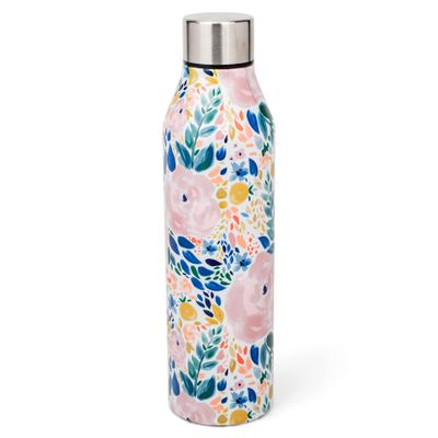 Mary Square SH00054 Enchanted Garden Pink Rose 17 ounce Stainless Steel Sport Water Bottle with Screw Top Lid