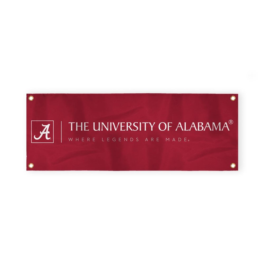 Alabama University Crimson Tide Red Design Logo with 4 Brass Grommets - 2x4 Ft - Printed Double-Layered 2 ply 200 Denier Nylon - Correctly Reads on Both Sides - Finished Ends for Added Durability - Quadruple Stitched Fly End