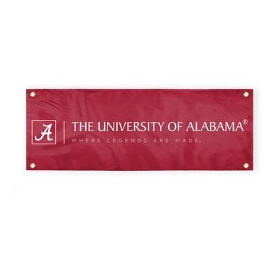 Alabama University Crimson Tide Red Design Logo with 4 Brass Grommets - 3x8 Ft - Printed Double-Layered 2 ply Polyester - Correctly Reads on Both Sides - Finished Ends for Added Durability