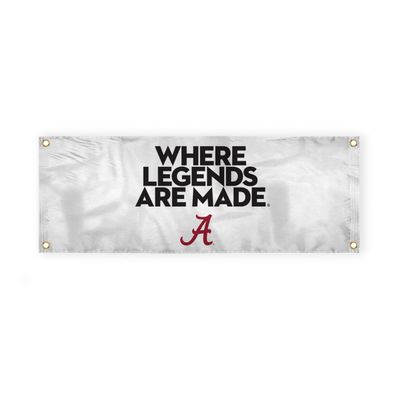 Alabama Collegiate Crimson Tide Where Legends Are Made Primary A Logo with 4 Brass Grommets - 3x8 Ft - Printed Double-Layered 2 ply Spun Polyester - Correctly Reads on Both Sides - Finished Ends for Added Durability - Quadruple Stitched Fly End