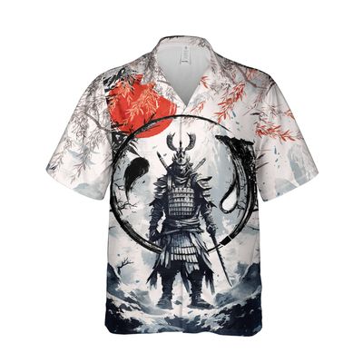 Samurai Hawaiian Shirts for Men - Samurai General Armor Button Down Mens Hawaiian Shirts Set 66 Size L