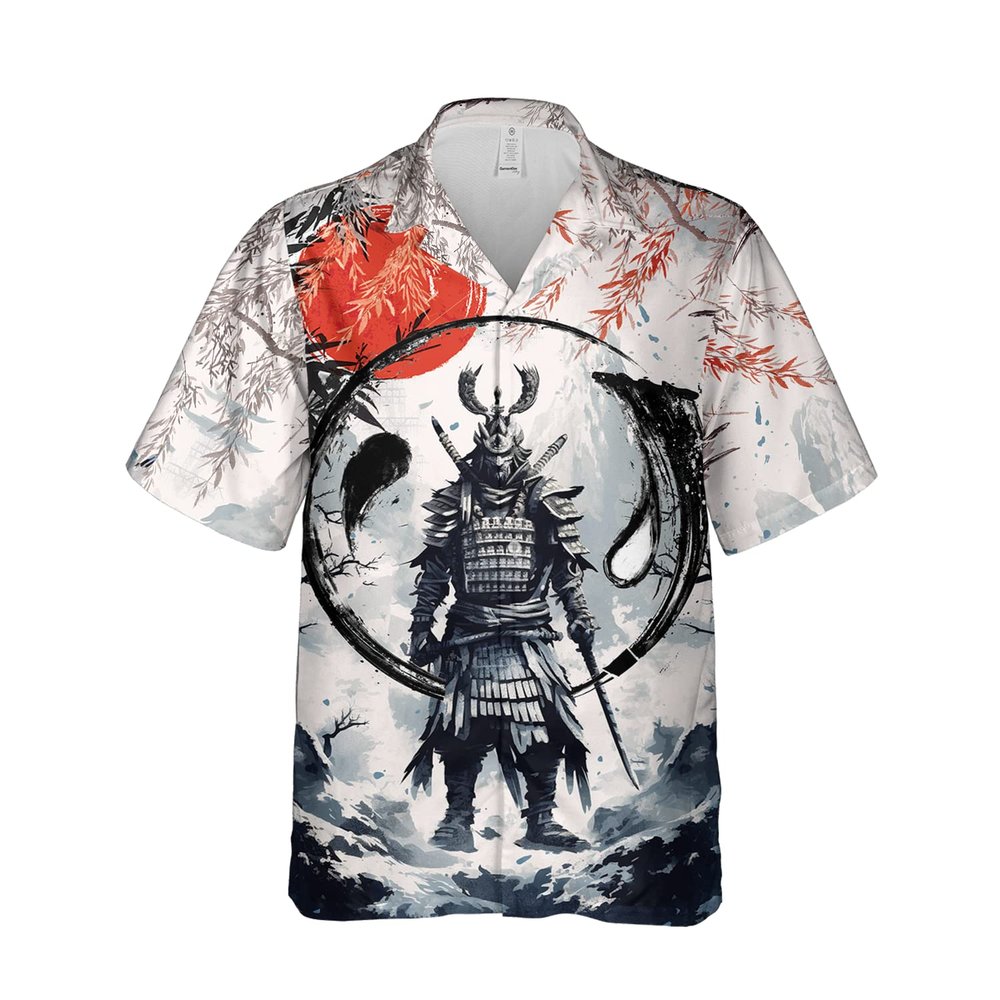 Samurai Hawaiian Shirts for Men - Samurai General Armor Button Down Mens Hawaiian Shirts Set 66 Size L