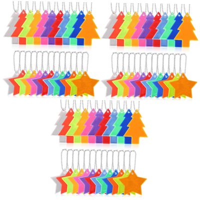 INOOMP 72pcs Reflector Pendants for Boy Girl Star Tree Shaped Charms Bright Reflective Backpack Accessories Easy to Bags Clothes Keys for Safety Low Light Conditions