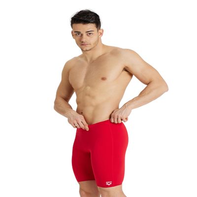 ARENA Feel Men's Dynamo Swim Jammer Athletic Swimwear Knee-Length Swimsuit Sports Bathing Suit Stretchy Swim Trunks Beach and Pool, Red, US Size 34