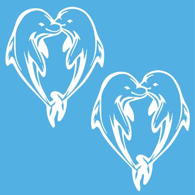 2 Pack - I Love Dolphins in a Heart Shape | Decal Vinyl Sticker Graphics for Car Truck SUV Van Window Laptop Tumbler| 5.5" Width by 4.4" Height HOM0129.010 White