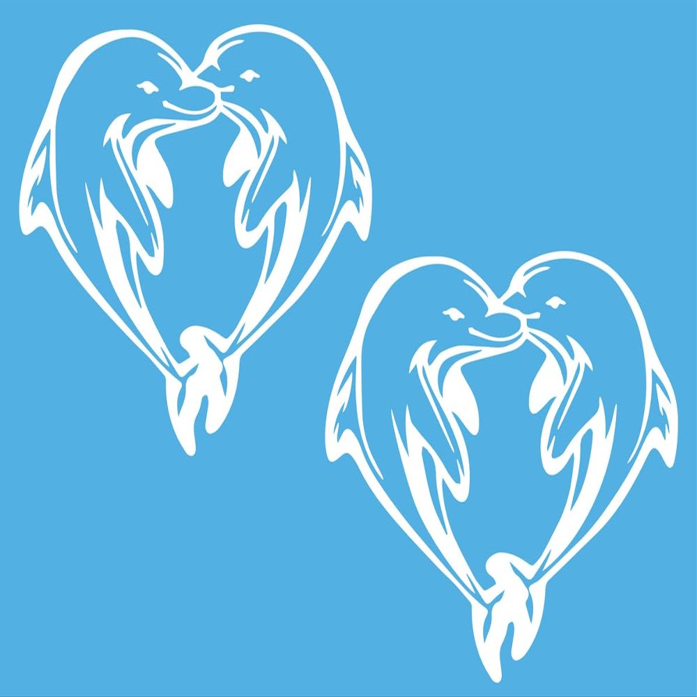 2 Pack - I Love Dolphins in a Heart Shape | Decal Vinyl Sticker Graphics for Car Truck SUV Van Window Laptop Tumbler| 5.5" Width by 4.4" Height HOM0129.010 White