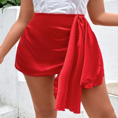 KLiHDSM Women's Shorts Solid Draped Side Skort Shorts for Women (Color : Red, Size : Large)