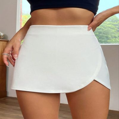 KLiHDSM Women's Shorts Solid Wrap Hem Skort Shorts for Women (Color : White, Size : Large)