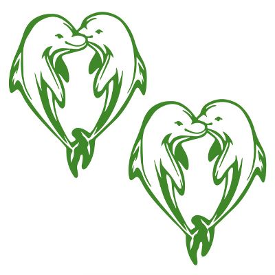 2 Pack - I Love Dolphins in a Heart Shape | Decal Vinyl Sticker Graphics for Car Truck SUV Van Window Laptop Tumbler| 5.5" Width by 4.4" Height HOM0129.061 Green