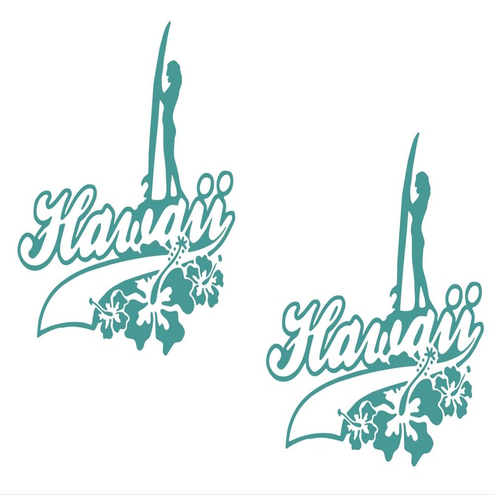 2 Pack - Hawaii - Girl on Surfboard | Decal Vinyl Sticker Graphics for Car Truck SUV Van Window Laptop Tumbler| 5" Width by 5.5" Height HOM0124.054 Turquoise